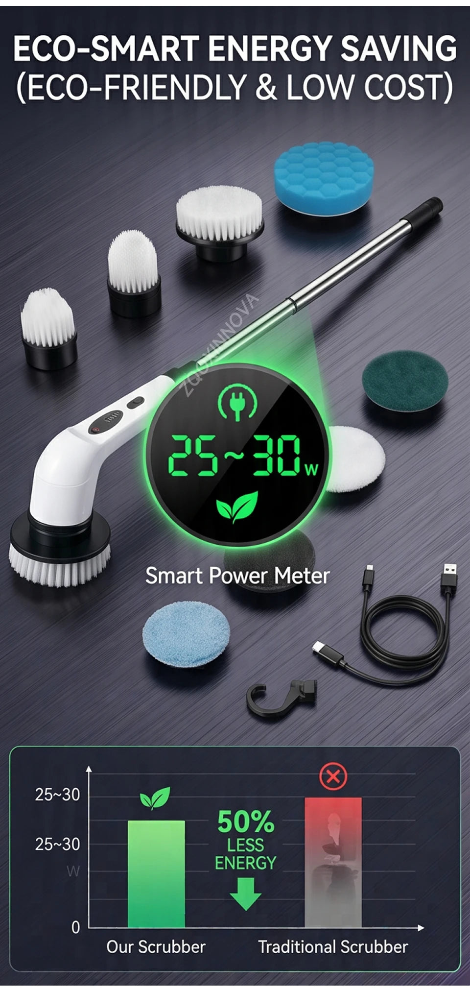 Cepillo Eléctrico Inalámbrico de Limpieza Multiusos – Ideal para Baño, Cocina, Azulejos, Lavabos y Superficies Difíciles